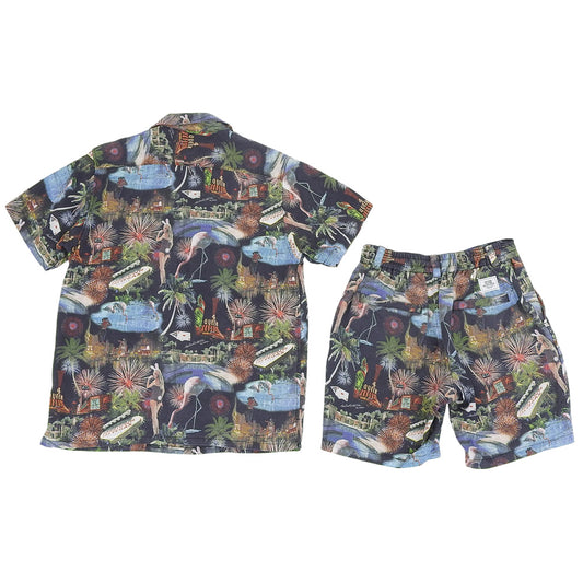 CRIMIE Rayon All-Over Print Aloha Shorts Set-Up Men's Multi-color M S Suit Set-Up