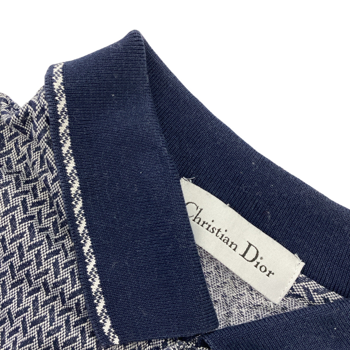 Christian Dior クリスチャンディオール ネイビー コットン 総柄 ポロシャツ トップス