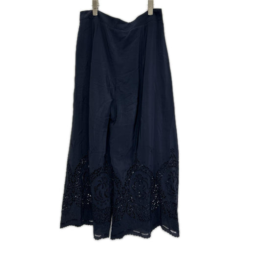STELLA McCARTNEY ステラマッカートニー 554161 ネイビー シルク カットワーク刺繍 ワイドパンツ ボトムス