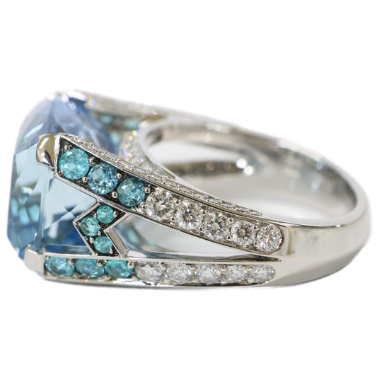 HARRY WINSTON ハリーウィンストン PT950 アクアマリン12.70ct メレダイヤ ロゴ リング リング 指輪