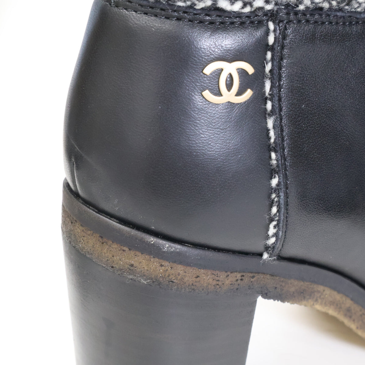CHANEL シャネル 【美品】G32008 ココマーク ツイード切り替え レザー ショートブーツ シューズ