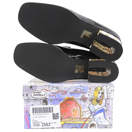JeffreyCampbell ジェフリーキャンベル 未使用 パテント パールヒール ローファー シューズ レディース 黒 ブラック 38 FJF3841 シューズ