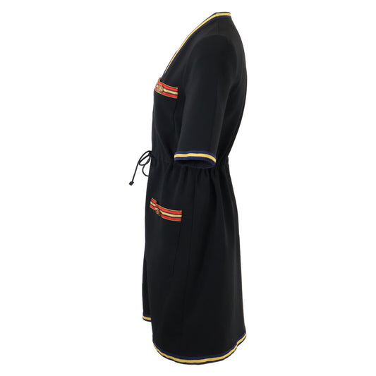 515072 X7B80 Black Rayon Blend Tiger Button Short Sleeve Shirt Dress One-piece XS Ladies