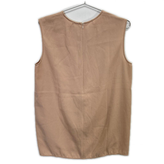 MUSE Beige Triacetate Back Zip Sleeveless Blouse Top