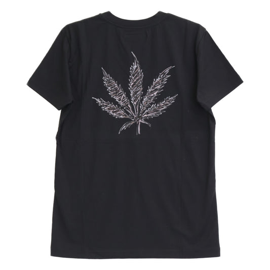 1PIU1UGUALE3 Uno Piu Uno Uguale Tre MRT289 Black BACK LEAF V-NECK TEE V-Neck T-Shirt Top