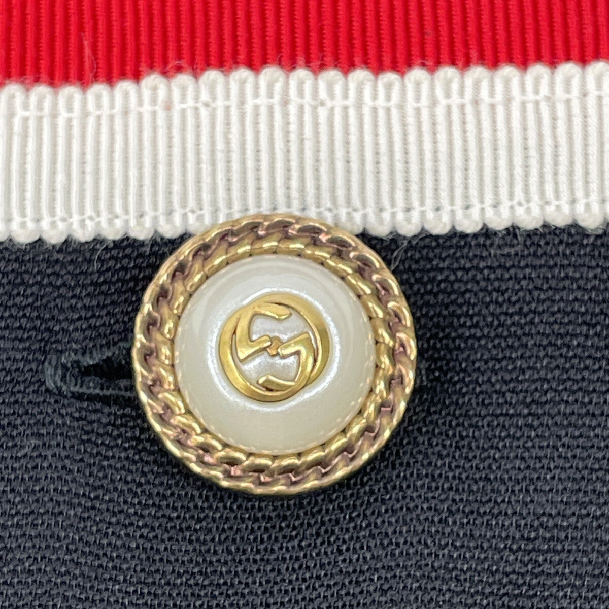 GUCCI 572304 Navy Black Interlocking G Pearl Button Short Sleeve Dress
