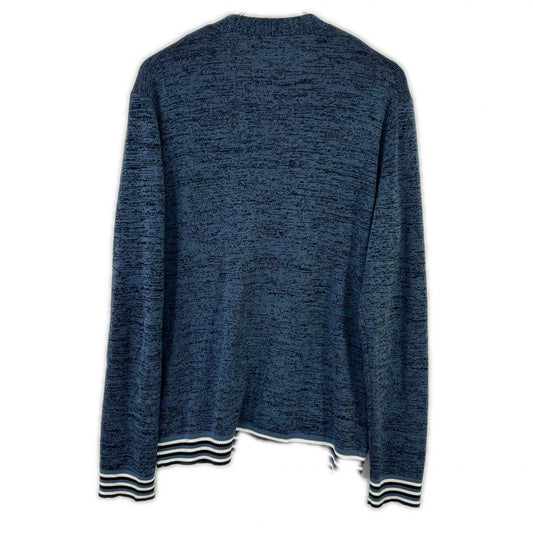 02-8203004 Blue Cotton Border Button Knit Cardigan Top M Men's