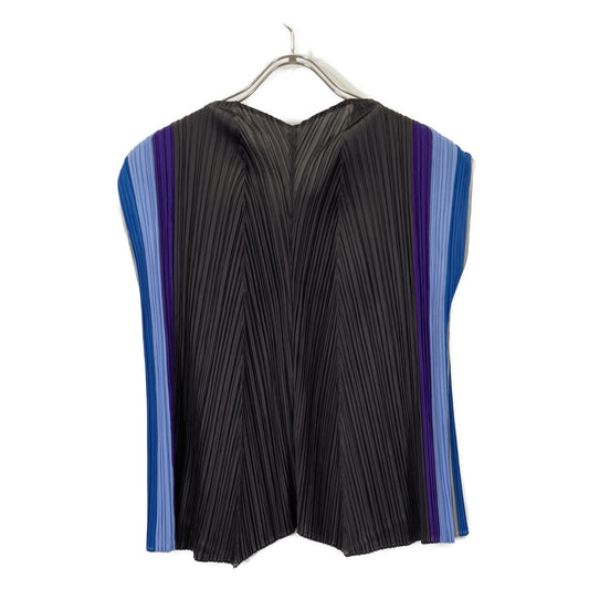 PLEATS PLEASE プリーツプリーズ PP23-JJ681 ダークブラウン×ブルー×パープル Vネック ノースリーブプリーツカットソー トップス