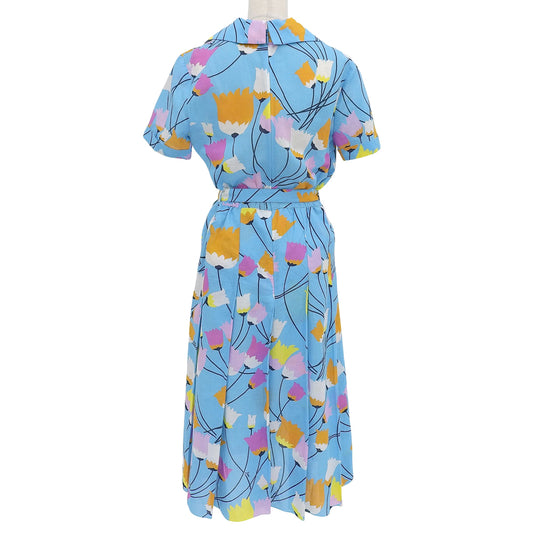 GUCCI Cotton Linen Flower Print Short-Sleeved Shirt Dress Women's Light Blue 38 657935 Dress