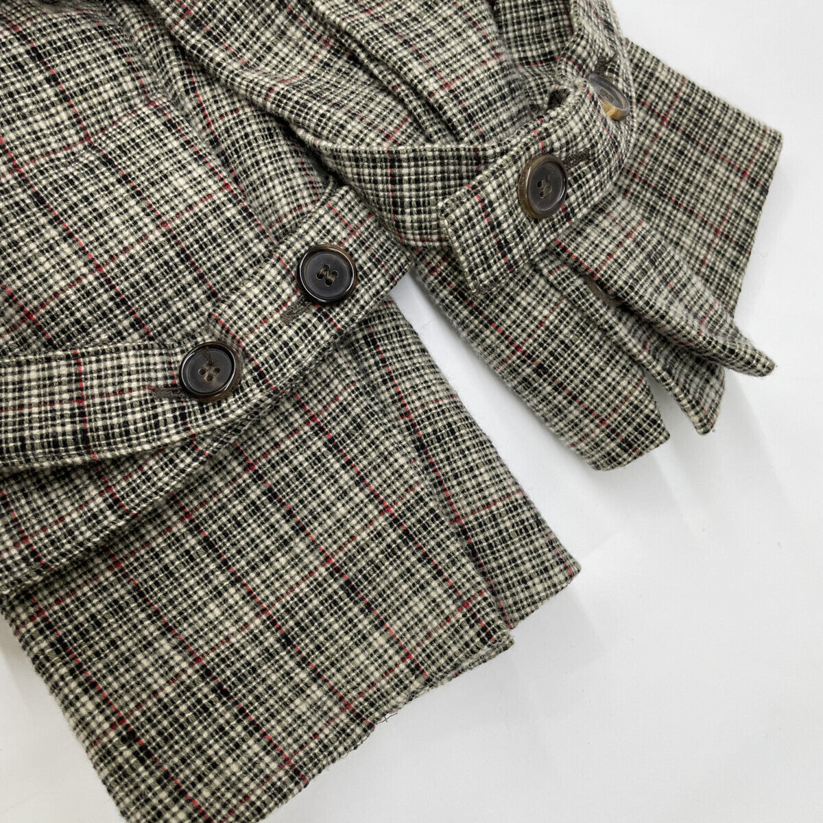 Green Wool x Cotton Check Double Breasted Belted Coat, Size 42, Women's