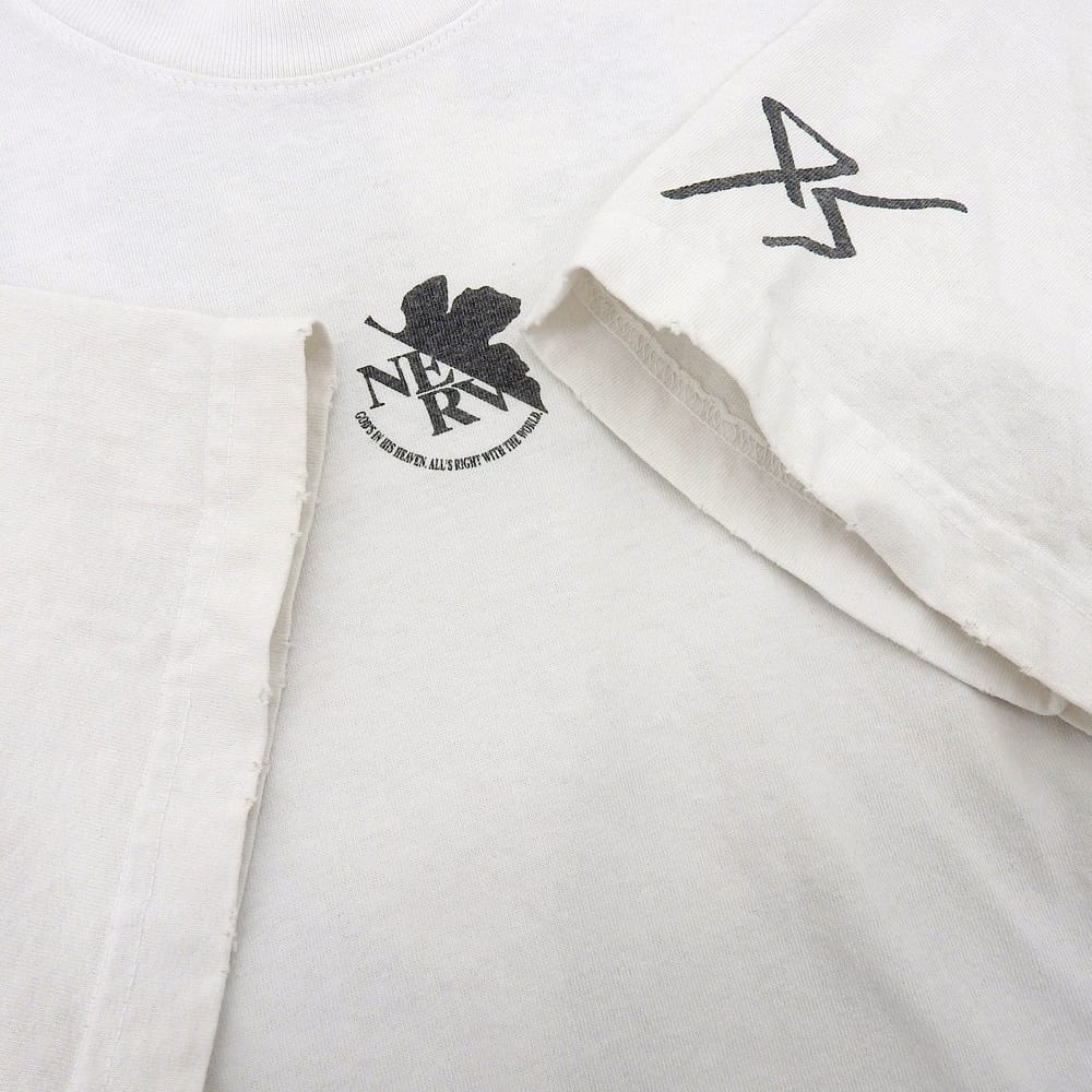 EVANGELION:95 Evangelion 95 Excellent Condition EVA0020 NERV Special Agency Vintage Processed Cotton Graphic T-Shirt Tops Men's White L Tops