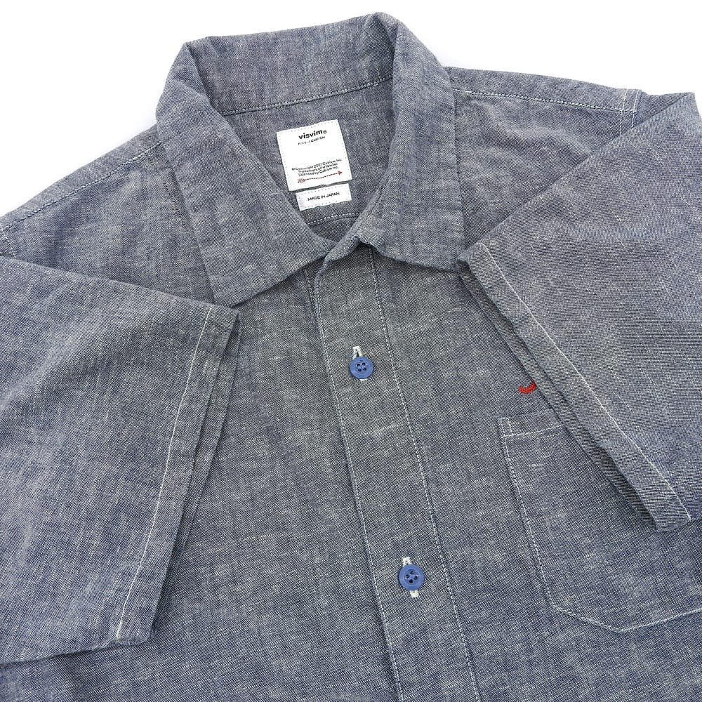 VISVIM Good Condition Cotton Embroidered Design Fairway Short-Sleeve Pocket Shirt Top Men's Blue 2 0124205011001 24AW Tops