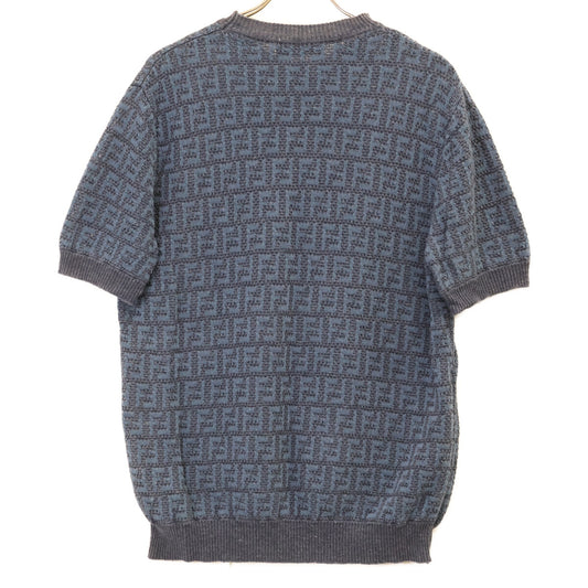 FENDI フェンディ 24年製 FZY443 AO5J ブルー リネン×コットン×シルク FF総柄 ショートスリーブニットプルオーバー トップス