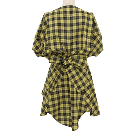 ENFOLD Excellent Condition Cotton SCOT Check Belted Frill Blouse Top Women's Yellow x Black 38 300FS130-2390 Top
