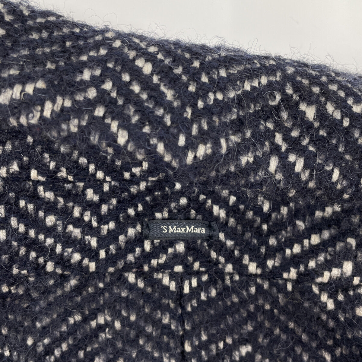 Navy Wool Alpaca Herringbone Chester Coat 42 Women's
