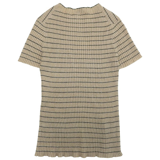 DIOR ディオール Bee刺繍 リネン×カシミヤ ショートスリーブ ボーダー ニットソー レディース ベージュ 38 124S24AM126 トップス
