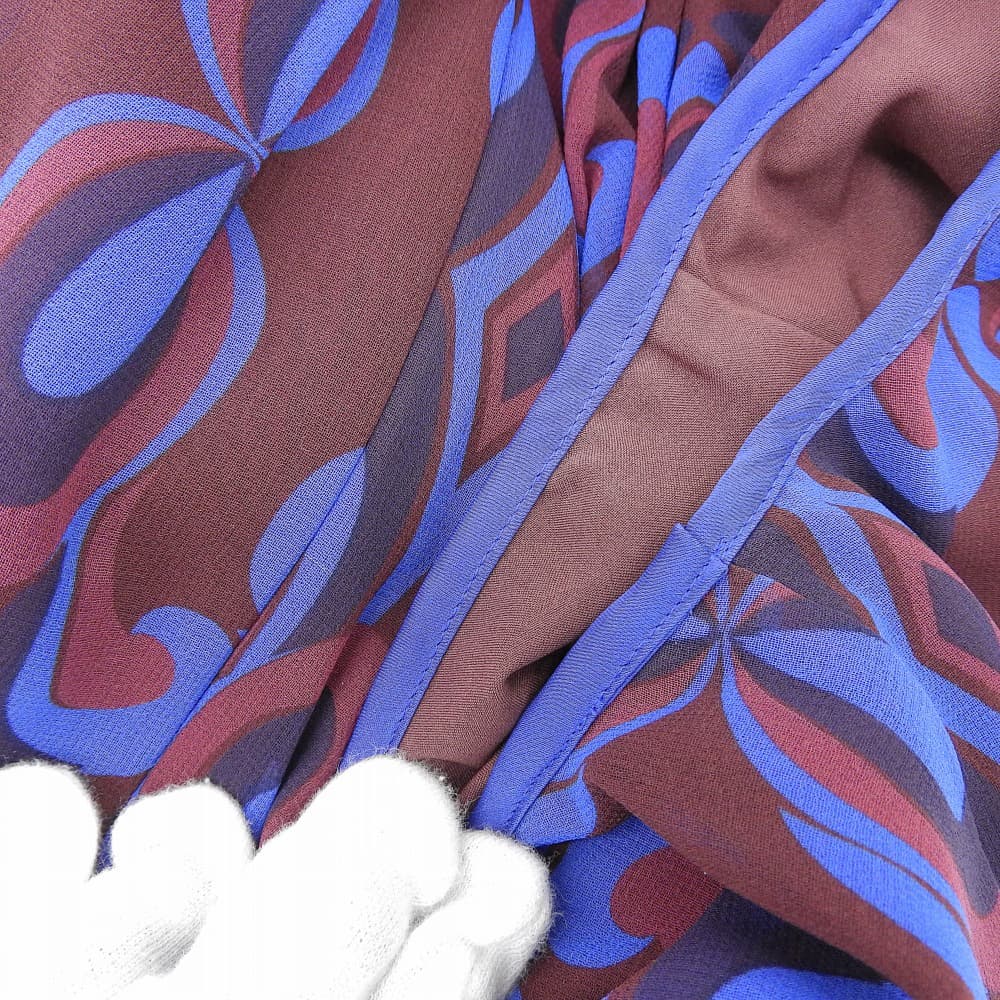 ANAYI アナイ 美品 ポリエステル ウォールプリント ギャザーワンピース レディース ブルー×ボルドー 38 10232714330 ワンピース 38