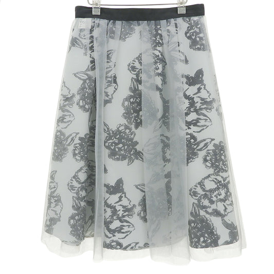 JGbyJUSGLITTY ジャスグリッティー 新品同様 フラワープリント チュールレイヤードミディアムスカート ブルーグレー×ブラック 45434330 スカート