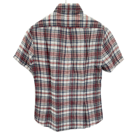 BRUNELLO CUCINELLI 布鲁奈罗·库奇内利 多色 100%亚麻 修身格纹短袖扣领衬衫 上衣
