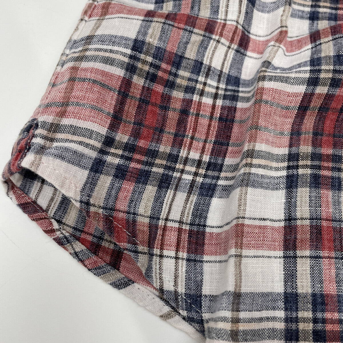 BRUNELLO CUCINELLI ブルネロクチネリ マルチカラー リネン100 スリムフィット チェック柄 ショートスリーブボタンダウンシャツ トップス XS