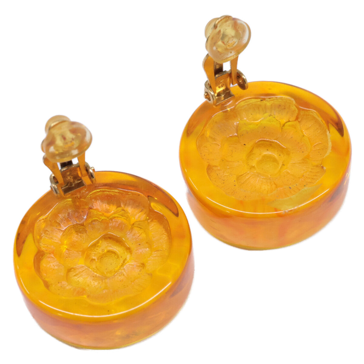 CHANEL シャネル 【美品】98A 琥珀調 ココマークxカメリアデザイン イヤリング