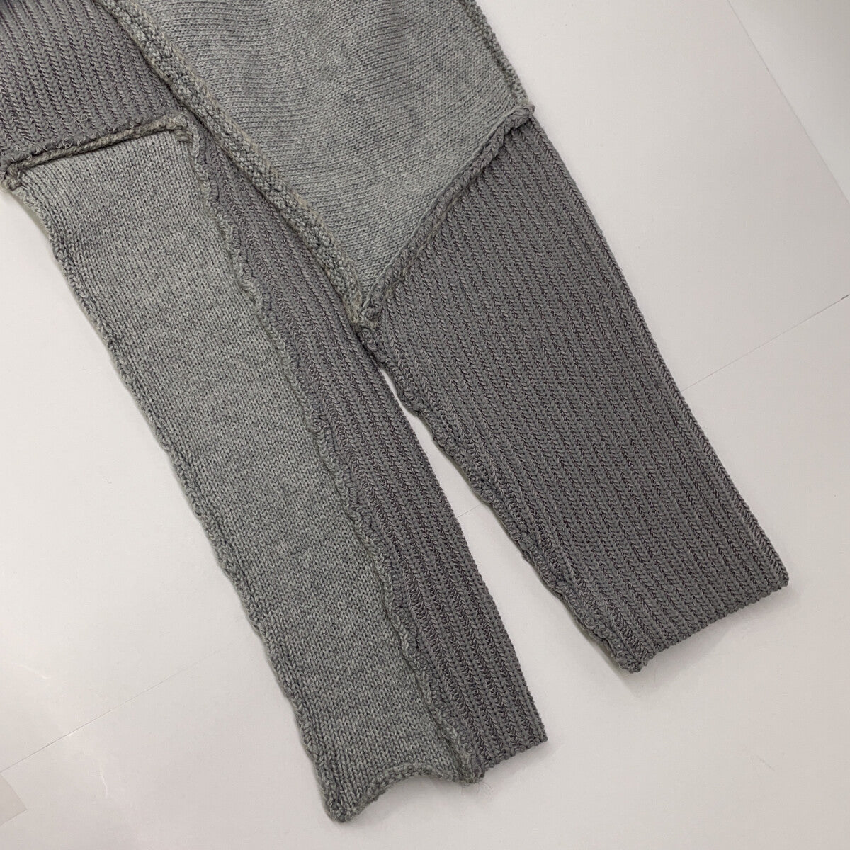 0224010507 Gray Wool-blend Paneled Turtleneck Rib-knit Pullover Top F Women's