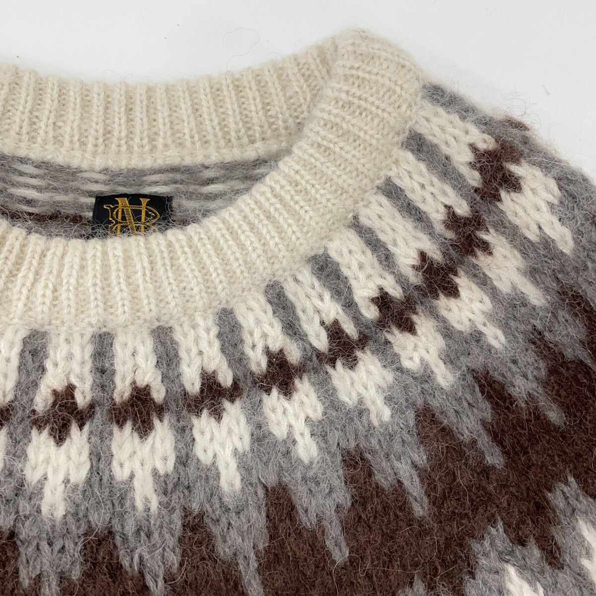 BN-20FM-052 IVORY Wool-blend Crew Neck Nordic Mohair Knit Pullover Top 1 Men's