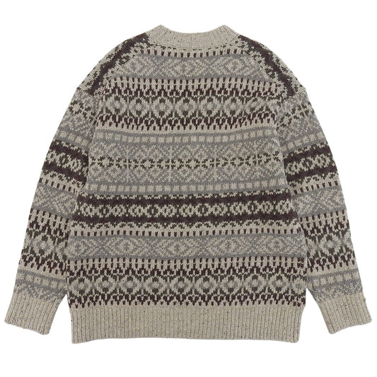Excellent condition, wool blend, long-sleeve Nordic sweater, top, women's, gray - Women's