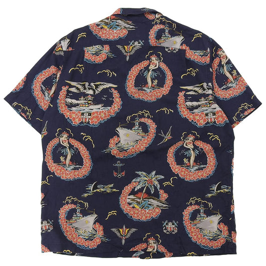 RRL Rayon Coconut Button Tropical Print Camp Shirt Hawaiian Shirt Men's Navy L 782686654001 Tops