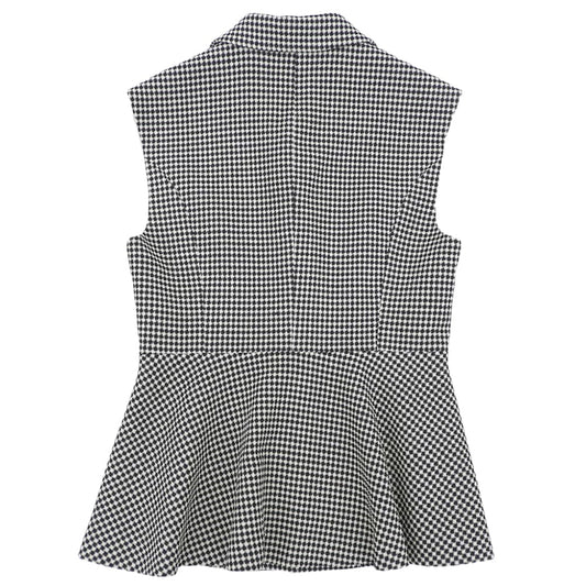 Monotone Waffle Peplum Gilet Vest for Women, White x Black, 36, 10232710220, Vest, 36, Women's