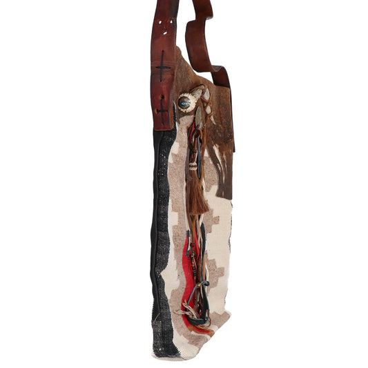 Ralph Lauren Vintage Wool x Cowhide Leather Native American Horn x Beads x Concho LETH ARTISAN SCOUT BAG Shoulder Bag