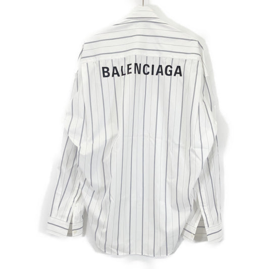 BALENCIAGA 23AW 725395 White Stripe Button-Down Long Sleeve Shirt Top