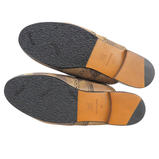 1piu1uguale3 ウノピゥウノウグァーレトレ 美品 WINGTIP SANDAL レザーサンダル シューズ メンズ ブラウン 42 シューズ