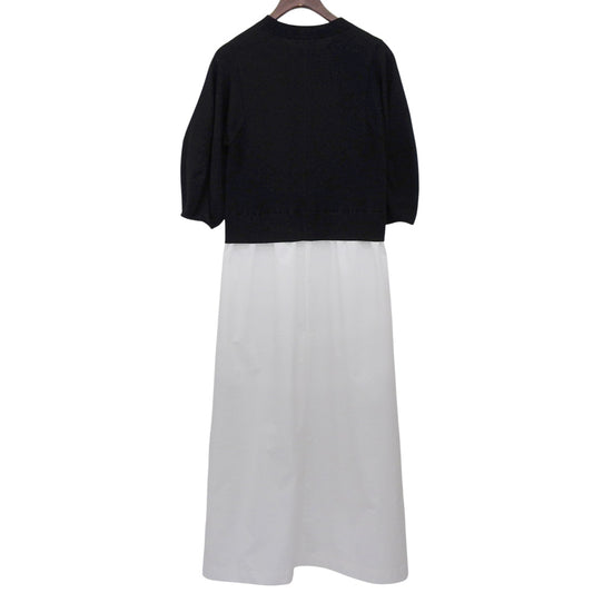 ESTNATION Docking Puff Knit Fabric Combo Dress White x Black F White/Black One-Piece Dress F