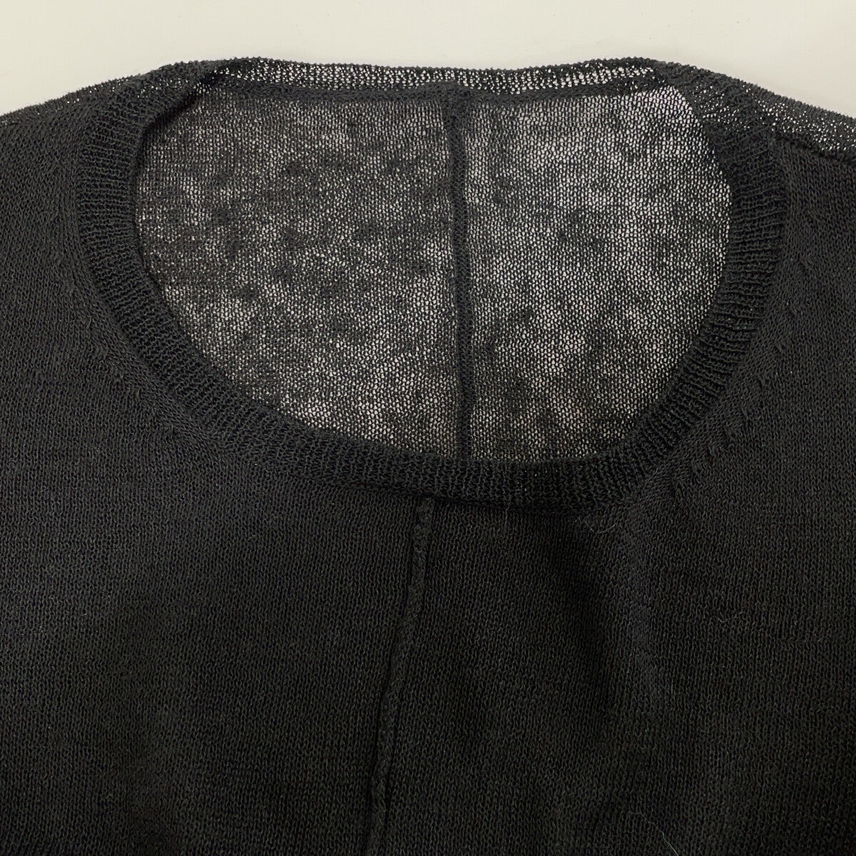 Yohji Yamamoto FS-K22-382 24SS Black Linen Oversized Short-Sleeve Sheer Knit Top
