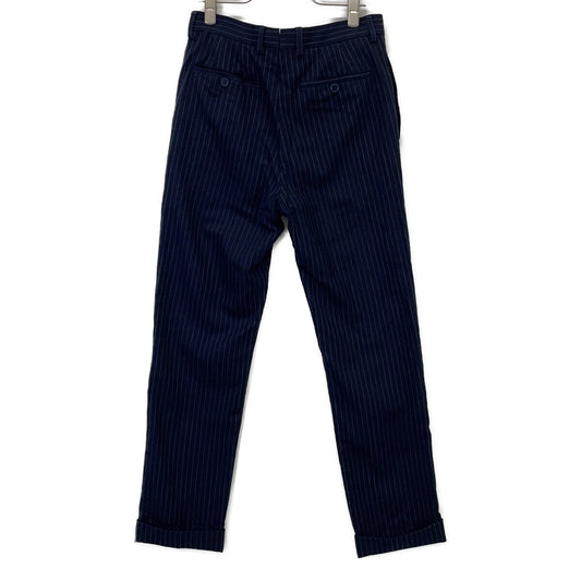 RRL ダブルアールエル 782806445001 イタリア製 ネイビー ウール センタープレス ストライプテーパードスラックス ボトムス