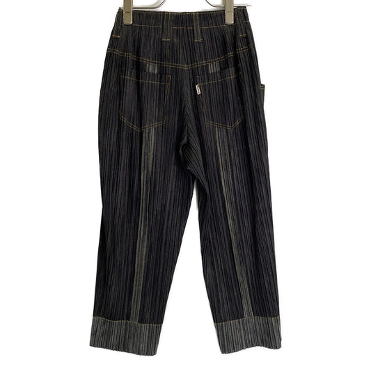 PLEATS PLEASE PP91-JF422 Black Denim Print Pants Bottoms