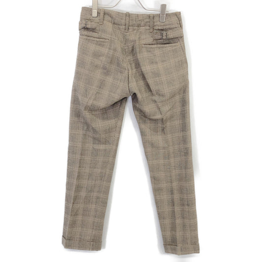RRL ダブルアールエル 782959750001 グレージュ ウール グレンチェック ボタンフライ センタープレス テーパードスラックス ボトムス