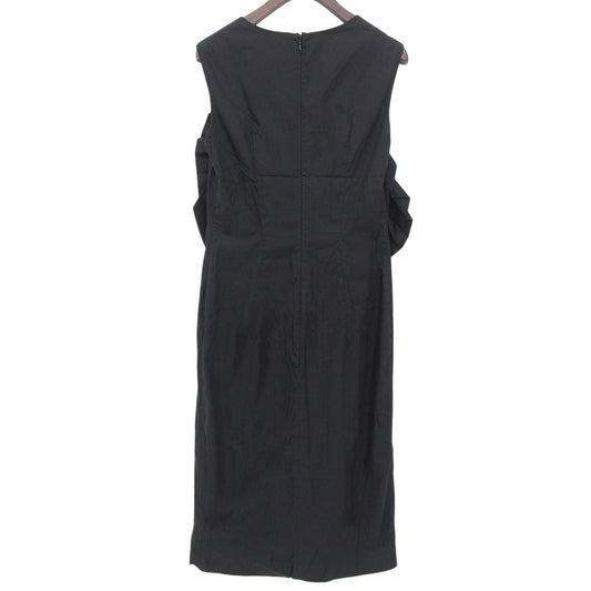 JILSANDER ジルサンダー コットン×ナイロン フリルデザイン バックジップ ノースリーブワンピース レディース 黒 ブラック 36 ワンピース