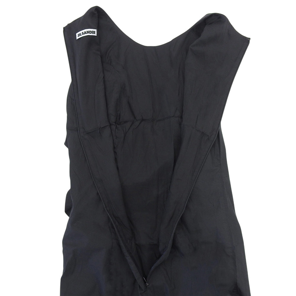 JILSANDER ジルサンダー コットン×ナイロン フリルデザイン バックジップ ノースリーブワンピース レディース 黒 ブラック 36 ワンピース