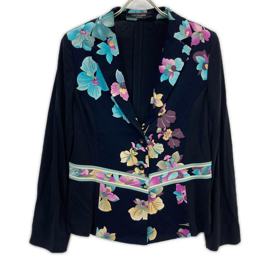 LEONARD 莱奥纳尔 0121210 黑色×多色 醋酸纤维混纺 花卉图案 弹力修身夹克 夹克 40