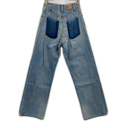 112512407301-01 Light Blue Cotton Pocket Stamp Button Fly Denim Pants Bottoms 23inch Women's