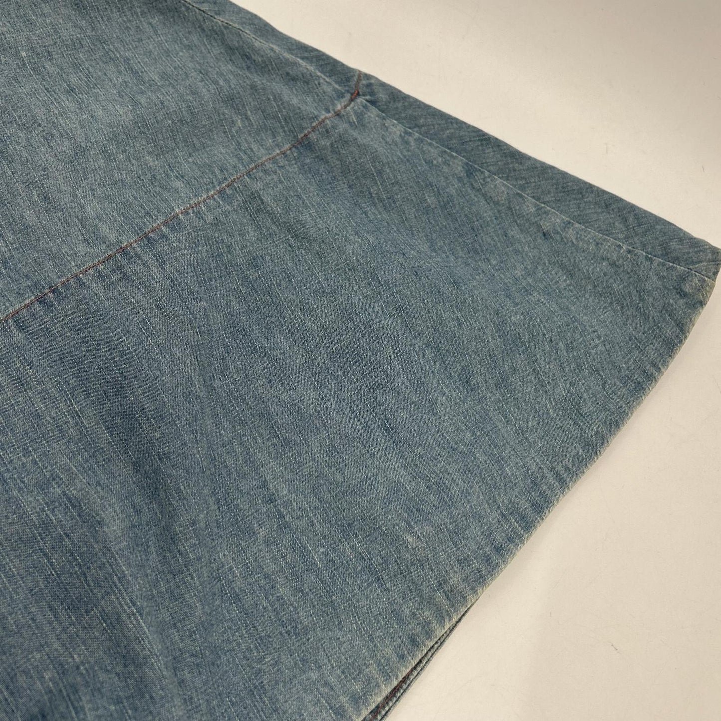 MADISON BLUE MB174-6712 Washed Blue Cotton Side Zip Flare Long Denim Skirt