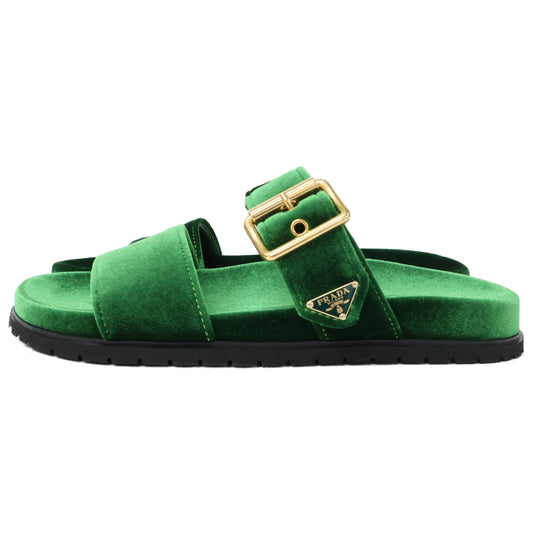 PRADA プラダ 【新品同様】1XX715 トライアングルロゴプレート ベルベット スライドサンダル シューズ