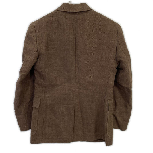 RRL ダブルアールエル 782959833001 イタリア製 ブラウン リネン センターベント 3Bヘリンボーンテーラードジャケット ジャケット