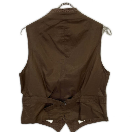 RRL Double RL 782959834001 Italian-made Brown Linen Herringbone Gilet/Vest Vest