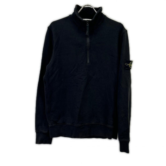 STONE ISLAND ストーンアイランド ブラック コットン コンパスパッチ ハーフジップスウェットプルオーバー トップス
