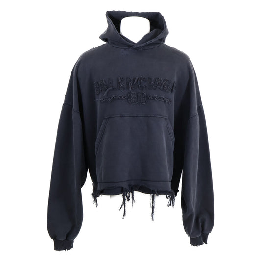 BALENCIAGA バレンシアガ 【新品同様/国内正規/24年製】783397 フロントロゴ フレイドデストロイ加工 プルオーバー クロップド パーカー トップス
