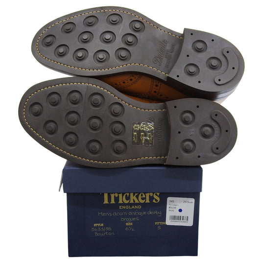 Tricker's Tricker's 几乎全新 5633 BURTON 巴顿 古董德比布洛克鞋 男士 焦糖色 6 1/2 鞋子