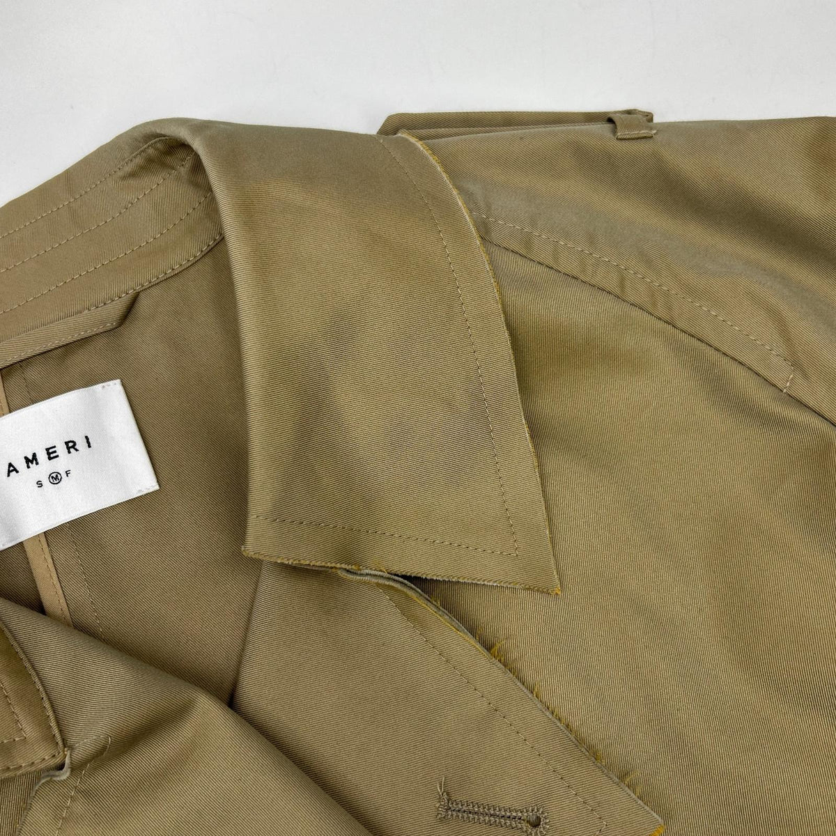AMERI 阿梅里 01310790010 米色 CUT OFF CHAMBRAY TRENCH COAT 剪裁尚布雷风衣 外套